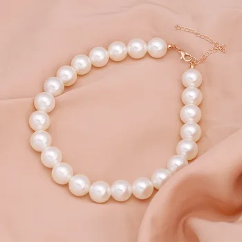 Elegantiška Baltos spalvos Imitacija, Perlų Choker Karoliai Didelis Apvalus Perlas Vestuvių Karoliai Moterų Žavesio bižuterijos Pareiškimą Dovanos