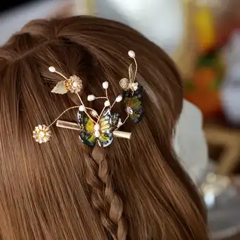 FXLRY Rankų darbo Natūralių Gėlavandenių Perlų Drugelis Žiedlapis Kirpčiukai Įrašą Plaukų Įrašą Moterų Kietas Priedai