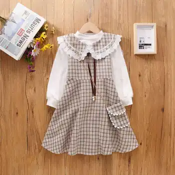 Fancy Childhood Spring Autumn Children Clothing From 4 To 10 Years Long Sleeve Vintage Dress for Girls Kids Plaid Princess Forck