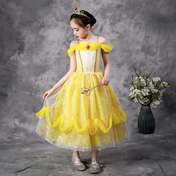 Gražuolė Suknelė Mergaitė Princesė Suknelės Vaikų Vasaros Cosplay Kostiumų Gimtadienio Halloween Party Vaikų Grožio ir Žvėrys Drabužiai