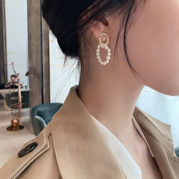 Korėjos Karšto Pardavimo Bižuterijos Paprastas Apvalus Auskarai Paprasta Gėlavandenių Perlų Pakabukas Elegantiškas Moterų Auskarai