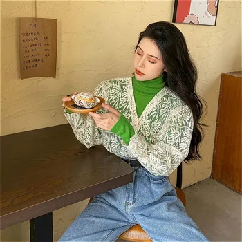 Marškinėliai Moterims Perspektyvos Akių Korėjos Stiliaus Laisvalaikio Elegantiškas Konkurso Ins Ilgomis Rankovėmis Estetinės V-Kaklo Puikia Vasaros Ulzzang Žavesio