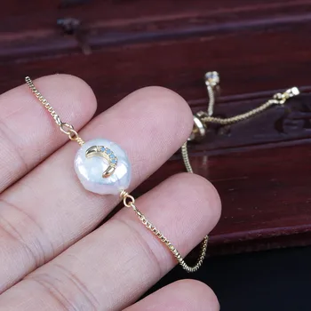 Maža aukso multi cz kristalų asfaltuotas jaunatis pusmėnulio žavesio natūralių gėlavandenių perlų karoliukais jungtis nuorodą skanėstas apyrankės moterims