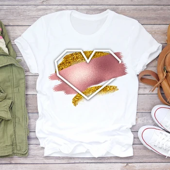 Moterų marškinėliai Meilės Akvarelė Širdies 90s Spausdinimo Vasaros Rudens Spausdinti Lady Moterų Stilingas T Top Marškinėliai Mergina Tee Marškinėliai