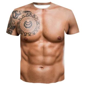 Naujas 2021, Harajuku 3D įdomus modelis nuoga T-shirt odos krūtinės raumenys vyrų keista, marškinėliai T-shirt viršų