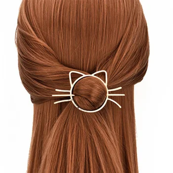 Naujas Mados Moterų Mielas Tuščiaviduriai Kačių Plaukų Segtukai Disko Imitacija, Perlų Metalo Plaukų Clips Aukso Skiedra Hairbun Plaukų Aksesuarai