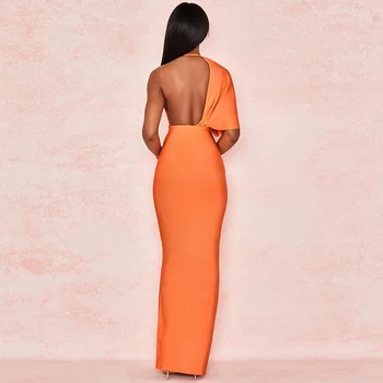 Nemokamas Pristatymas Moterų Tvarstis Suknelė 2020 Naujų Užuolaidų Orange Tvarstis Maxi Suknelė Sexy V Kaklo Vakarą Įžymybių Kalėdinės Šalis Suknelė