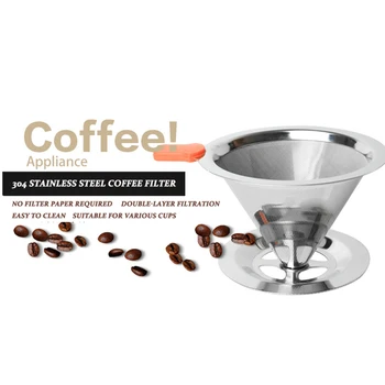Nerūdijančio Plieno Kavos Filtro Laikiklis Daugkartinio naudojimo Kavos Filtrai Dripper v60 Lašinamas Kavos Krepšiai