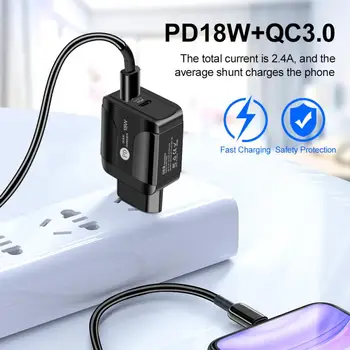 PD18W Mobiliųjų Telefonų Krovikliai Prijungti 5V/3A USB Įkroviklio Kabelis, Įkroviklis, USB dual QC3.0 spartusis įkrovimas su LED ES, JAV, UK plug