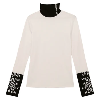 Pagrindinio Žiemą, Rudenį Moterų marškinėliai ilgomis Rankovėmis Palaidinės Golfo Marškinėliai Moterims Topai Moterų Spliced Laiškas Spausdinti Basic Tee CC280