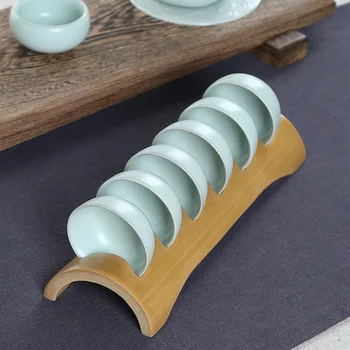 Puodelio laikiklis rankų darbo bambuko produktų, amatų arbatos puodelio stalčiuko bambuko lentynos arbatos rinkinys priedai