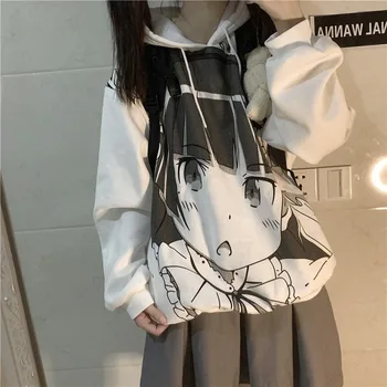 QWEEK Anime Marškinėlius su Spausdinimo Pavasario 2021 Mados Moterų Japonijos Harajuku Manga Palaidinukė Streetwear Moterų Viršūnių ilgomis Rankovėmis