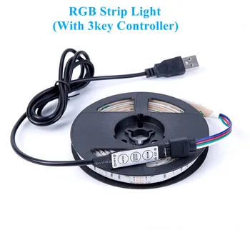 RGB Led Juostelės Žibintai, SMD2835 USB TV Apšvietimas DC5V Lanksčios Juostelės Juosta Atostogų Dekoratyvinis Luces Lempos NightWith 3key Valdytojas
