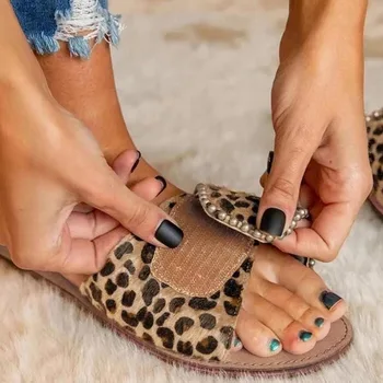 Sexy Vasaros Moterų Sandalai 2021 Butas Mados Leopard Moterų Skaidres Didelis Dydis Paslysti ant Sandalai Moteris Paplūdimio Butas Dizaineris Moterų Batai