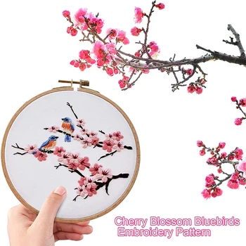 Siuvinėjimo Starter Kit, su Sriegiu Cherry Blossom Bluebirds Siuvinėjimo Modelio Skaitmeninio Vertus, Siuvinėjimo Modelio 