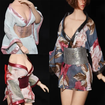 TBLeague Phicen lėlės 1/6 moterų seksualus drabužiai Kimono spausdinti ultra-plonas metalinis tinklelis aukštos ritininės kimono tinka 12