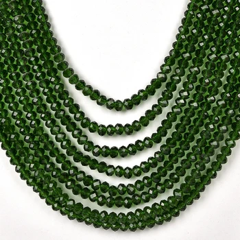 Tamsiai Žalia Briaunotas 4*6 mm daugiasluoksnio Stiklo, Krištolo Padoraus Karoliai 17-25inch perlas Dėl Turtinga Moteris H215