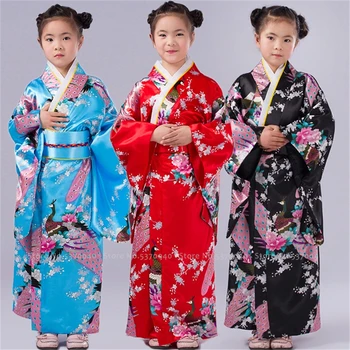 Tradicinis Japonų Kimono Mergina Oficialų Šalis Suknelė Nacionalinės Spausdinti Sakura Žydi Yukata Rūbeliai Vaikams Aodai Haori Cosplay Kostiumas