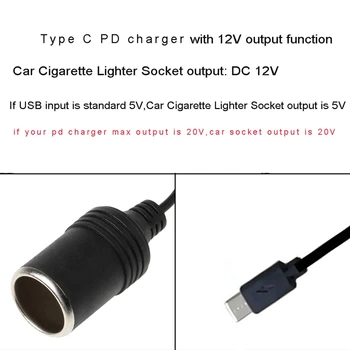USB C PD C Tipo Vyras į 12V Automobilio Cigarečių Degiklio Lizdo Moterų Žingsnis Iki Kabelis Vairavimo Diktofonas, GPS, E-Šuo Automobilių Gerbėjas