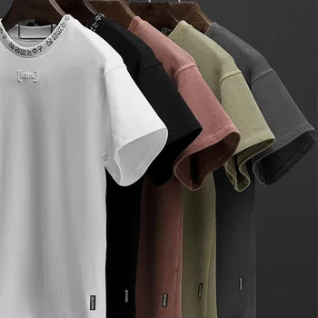 Vasaros vyriški marškinėliai trumpomis rankovėmis, siuvinėjimo susitraukia stiliaus atsitiktinis gatvės drabužių