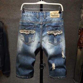 Vyriški vasaros džinsinio šortai asmenybės dizaineris skaldytų skylę tendencija prekės ženklo drabužių jaunimo mados tiesiai medvilnės atsitiktinis šortai