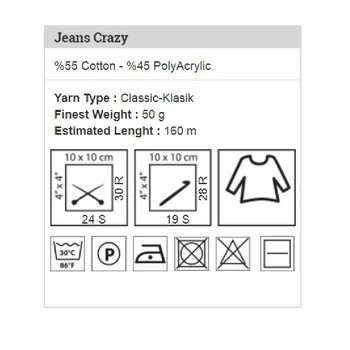 Yarnart Jeans Crazy Siūlai 50gr-160mt %55 Medvilnės %45 PolyAcr Cardigan megztinis, šalikas namų tekstilės Amigurumi Nėrimo, Mezgimo