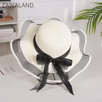 Zawaland 2021 m. Vasarą Moterims Saulės Skrybėlės Traval Paplūdimio Tinklinio Šiaudų Skrybėlę su Laivapriekio Elegantiškas Kraštais Kepurės Lauko Pėsčiųjų, Kempingas, Sulankstomas